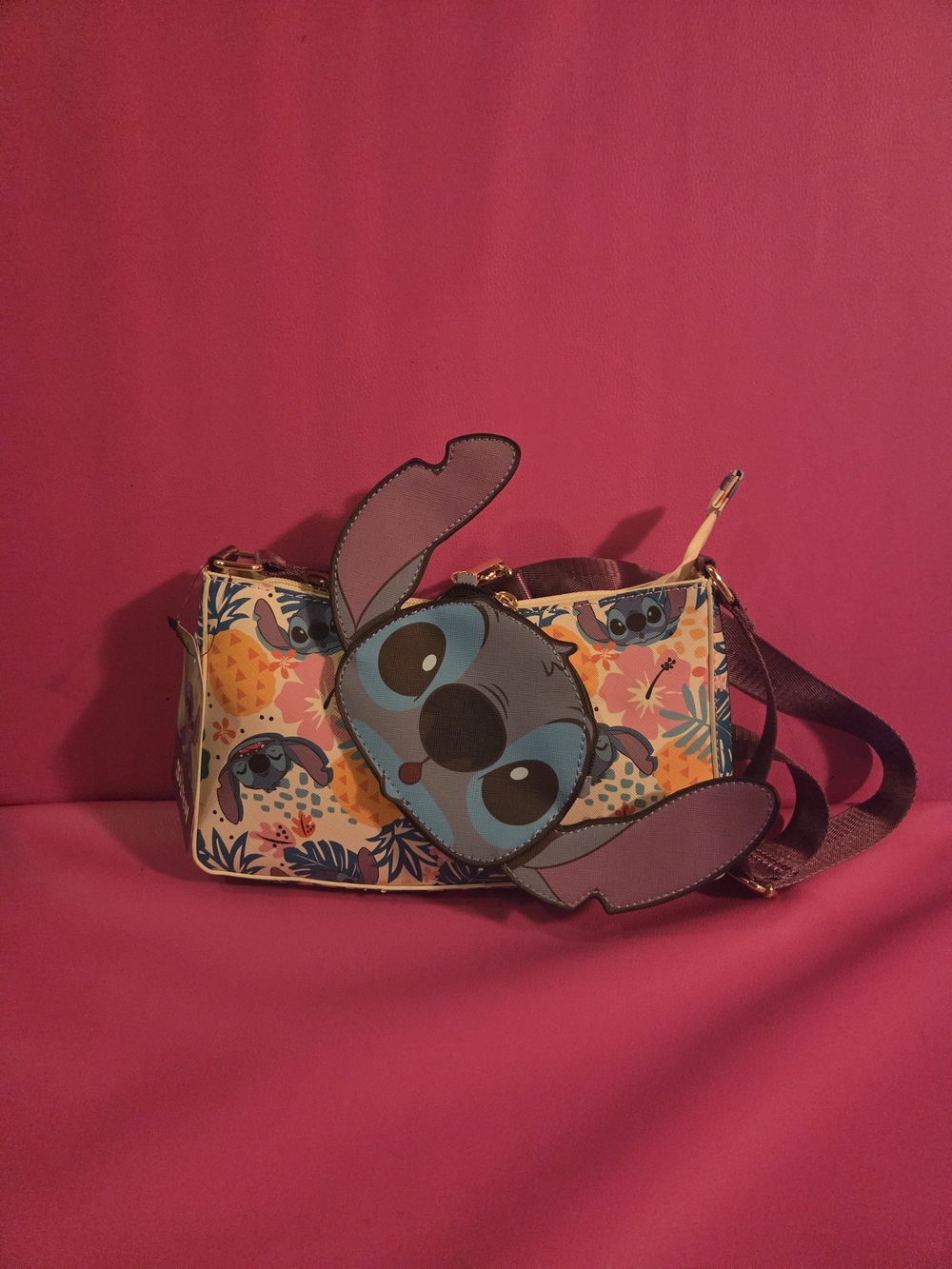Playful Multicolor Stitch Crossbody Bag with Character Coin Purse